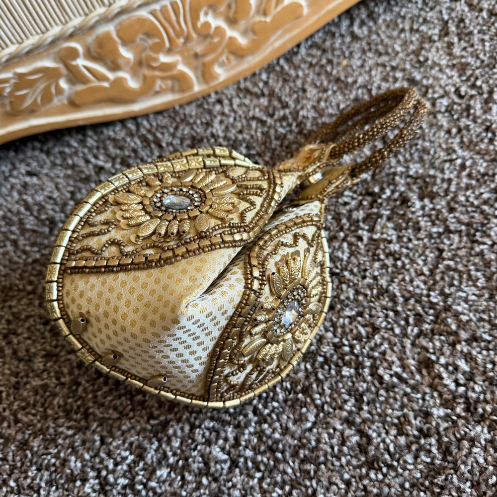 Handcrafted Gold embellished Potli Fortune cookie purse Bag Wristlet Convertible